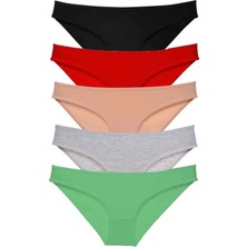Royaleks 5 Adet Süper Eko Set Likralı Kadın Slip Külot Siyah Kırmızı Ten Gri Yeşil