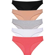 Royaleks 5 Adet Süper Eko Set Likralı Kadın Slip Külot Siyah Ten Gri Beyaz Fuşya