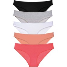 Royaleks 5 Adet Süper Eko Set Likralı Kadın Slip Külot Siyah Gri Beyaz Pudra Fuşya