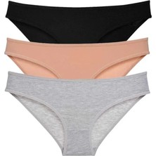 Royaleks 3 Adet Süper Eko Set Likralı Kadın Slip Külot Siyah Ten Gri