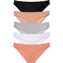 Royaleks 5 Adet Süper Eko Set Likralı Kadın Slip Külot Siyah Ten Gri Beyaz Pudra