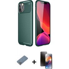 İlk El Grup Ieg™ iPhone 11 Pro Kılıf Eksen Form Prime - Siyah 3D Antistatik Mat Seramik Nano Ekran Koruyucu + Gümüş Shine Kamera Lens Koruma Cam