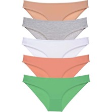 Royaleks 5 Adet Süper Eko Set Likralı Kadın Slip Külot Ten Gri Beyaz Pudra Yeşil