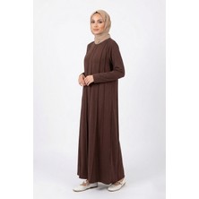 Lale Butik Penye Nervür Detaylı Elbise 13286 Kahverengi