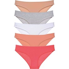 Royaleks 5 Adet Süper Eko Set Likralı Kadın Slip Külot Ten Gri Beyaz Pudra Fuşya