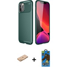 İlk El Grup Ieg™ iPhone 11 Pro Max Kılıf Eksen Form Prime - Siyah 18D Cam Ekran Koruyucu + Turuncu Renkli Kamera Lens Koruma Cam