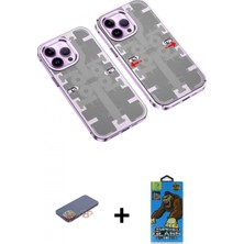 İlk El Grup Ieg™ iPhone 13 Pro Max Kılıf Ufuk Doku Prime - Siyah 18D Cam Ekran Koruyucu + Turuncu Renkli Kamera Lens Koruma Cam