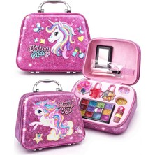 Mutlu Oyuncaklar Unicorn Çocuk Makyaj Seti Çantalı Aynalı Taşınabilir Oyuncak Kozmetik Kız Çocuk Hediyelik