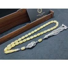İskeçe Tesbih 475 Ayar Gümüş Püsküllü El Boy Kalingrad White Amber 16.05 Gr.sertifikalı 9629