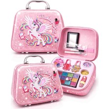 Mutlu Oyuncaklar Unicorn Çocuk Makyaj Seti Çantalı Aynalı Taşınabilir Oyuncak Kozmetik Kız Çocuk Hediyelik