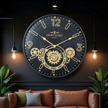 Eco Lounge Çarklı Duvar Saati Altın Rengi Detaylı 59 cm