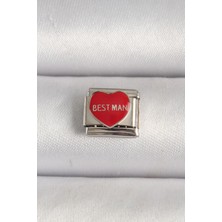 Eco Lounge 316L Çelik Gümüş Renk 'best Man' Yazılı Kırmızı Kalp Işlemeli Nomination Charm