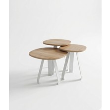 Cnr Endüstri Premium Dekoratif Modüler Orta Sehpa Seti – 3'lü Iç Içe Geçebilir Zigon Tasarım (Safir Meşe Kaplama/ Mat Beyaz)