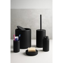 Eco Lounge 5'li Eco Banyo Seti Çöp Kovası Tuvalet Fırçası Sabunluk Diş Fırçalık 5 Parça Siyah Çizgili Yuvarlak