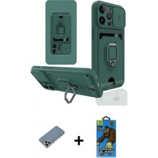 İlk El Grup Ieg™ iPhone 13 Pro Max Kılıf Vadi Form Prime - Siyah 18D Cam Ekran Koruyucu + Mor Metal Kamera Lens Koruma Cam