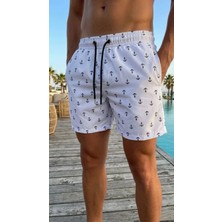 ModaSize Erkek Deniz Şortu Fermuarlı Cepli File Astarlı Hızlı Kuruyan Premium - Beyaz