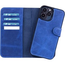 Eco Lounge Apple iPhone 13 Pro Uyumlu Deri Cüzdanlı Kılıf Lacivert