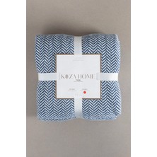 Koza Home Twin Battaniye Soft Pamuklu Tek Kişilik Battaniye Mavi Krem 150 x 200 5015A