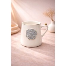 Yzhome Acar Beyaz Porselen Lüks Dekor Gül Kahve Meşrubat Çay Bardağı Bardak Kupa 220ML