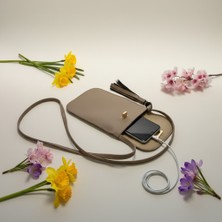 Pai Suni Deri Telefon Çantası – Gold Kilitli, Uzun Askılı Kadın Omuz & Çapraz Çanta