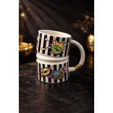 Yzhome Acar Porselen Lüks Büyük Boy Desenli Meşrubat Çay Kahve Bardağı Bardak Kupa 400ML