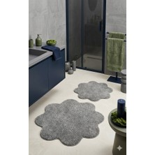 Eurobano Shaggy Papatya Desenli 2'li Set Banyo Paspası 100X100 60X60 Kaymaz Taban Yıkanabilir Banyo Seti