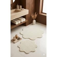 Eurobano Shaggy Papatya Desenli 2'li Set Banyo Paspası 100X100 60X60 Kaymaz Taban Yıkanabilir Banyo Seti