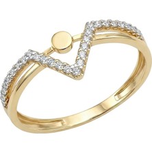 Hakan Mücevherat Taşlı V Model Harf Yazılabilen 14 Ayar Altın Yüzük