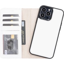 Eco Lounge Apple iPhone 13 Pro Max Uyumlu Deri Cüzdanlı Kılıf F3 Beyaz