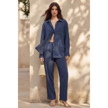 Qua Home Sierra Kadın Çizgili Pantolon Lacivert