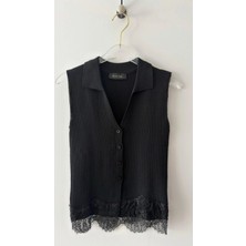 Purple By Banu Siyah Dantel Detay Triko