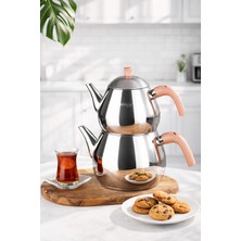 Porsima 1030-1 Damla Bakalit Kulp Mega Boy Paslanmaz Çelik Çaydanlık Takımı - Rose - 1,80-2,80LT