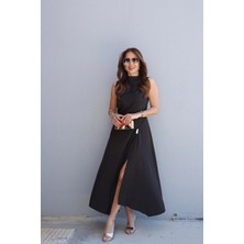 Purple By Banu Kahverengi Yırtmaçlı Maxi Elbise