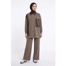 Armine Trend Zincir Çiçek Desenli Boydan Fermuarlı Pantolonlu Ikili Takım Sütlü Kahve 26YT601