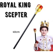 Ttt Çocuk Boy Altın Renk Kral Tacı ve Kırmızı Topuzlu Kral Asası