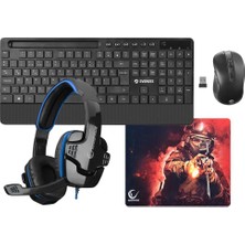 Everest KM-9676 Siyah Klavye + Rampage Sn-R9 Kulaklık+Mouse + Rampage 300350 35*25CM Mousepad 4lü Set
