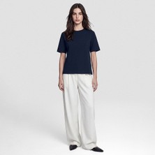 Qua Home Lana Kadın Merserize Pamuk Kısa Kol Tişört Lacivert