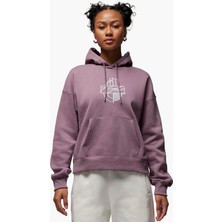 Nike Jordan Essentials Brooklyn Loose Fit Graphic Hoodie Bol Kesim Kapüşonlu Kadın Sweatshirt Mor