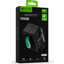 Persa 50000 Mah Powerbank – 22.5W Pd Süper Hızlı Şarj, LED Ekranlı, Dahili Kablolu Taşınabilir Şarj Cihazı