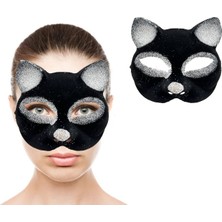 Ttt Siyah Gümüş Simli Kedi Maskesi