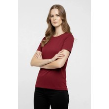 Modi Green Kadın Bordo Bisiklet Yaka Slim Fit Likralı Günlük Basic Body Tişört
