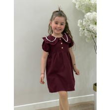 Yiğit Butik Kız Çocuk Bordo Müslin Kumaş Yazlık Elbise