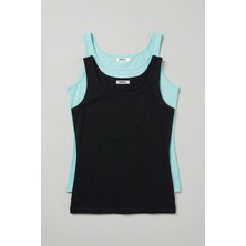 Defy's Defy’s Kadın Doğal Pamuklu Regular Fit Günlük Geniş Askılı Basic Tişört 2’li Set