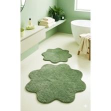 Eurobano Shaggy Papatya Desenli 2'li Set Banyo Paspası 100X100 60X60 Kaymaz Taban Yıkanabilir Banyo Seti