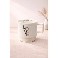 Yzhome Acar Porselen Lüks Love Desenli Kahve Meşrubat Çay Bardağı Bardak Kupa 325ML