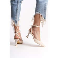 Gökhan Talay Amy Bej Cilt Orta Topuklu (6 Cm) Arkası Açık Klasik Topuklu Ayakkabı