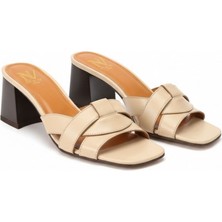 Ne&Ve Shoes Deri Çapraz Bantlı Kadın Topuklu Terlik