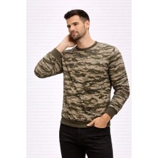 Modi Green Desenli Erkek Günlük Stil Kamuflaj Kamuflaj 2 Iplik 4 Mevsim Uzun Kollu Bisiklet Yaka Sweatshirt
