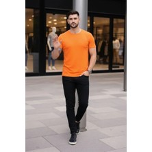 Modi Green Erkek Turuncu Bisiklet Yaka Slim Fit Dar Kesim Likralı Günlük Basic Body Tişört