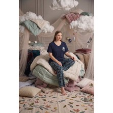 Seamlife Büyük Beden Düğmesiz Viskon Kısa Kollu Palazzo Pijama Takımı-Oversize Üst Geniş Paça Alt